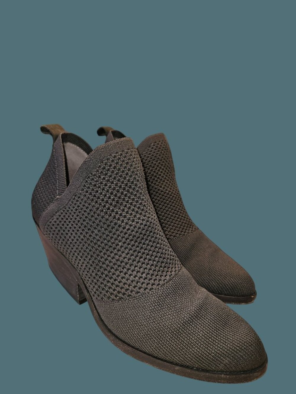Eileen Fisher Graphite Stretch Knit Stack Heel Bootie Women Size 8.5 Minimalist